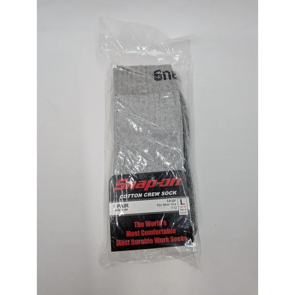 Snap-on Tools Mens Cotton Crew Socks 3 Pair Bundle Gray Cushioned Work Socks L